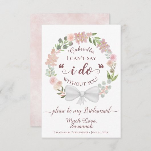 Carte Pink Boho Floral Wreath Be my Bridesmaid Card (Devant / Derrière)