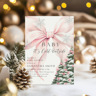 Carte Pink Bow Baby It's Cold Outside Baby Shower Invite