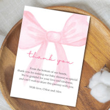 Pink Bow Baby Shower Thank You Card–Editable