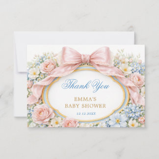 Carte Pink Bow Coquette Girl Baby Shower Thank You