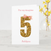 Carte Pink Bow et Gold Parties scintillant 5e Anniversai (Fleur jaune)