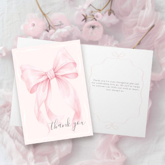 Carte Pink Bow Girl Baby Shower Thank You 