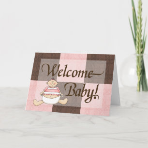 Carte Pink & Brown Welcome Baby Girl Congratulations