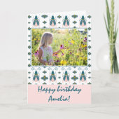 Carte Pink Bugs Flower Motif Photo Anniversaire (Devant)