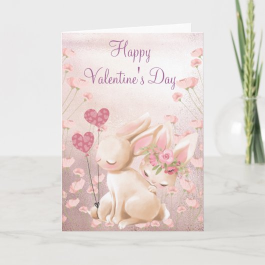 Carte Pink Bunnies Love Valentine's Day (Devant)