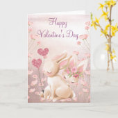 Carte Pink Bunnies Love Valentine's Day (Fleur jaune)