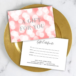 Carte Pink Champagne Bokeh Lights Certificat cadeau