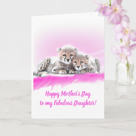 Carte Pink Cheetah Cubs Fabuleux Fête des Mères Fille (Orchidée)