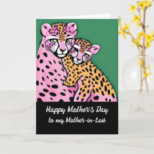 Carte Pink Cheetah Maman + Cub Fête des mères Mère belle
