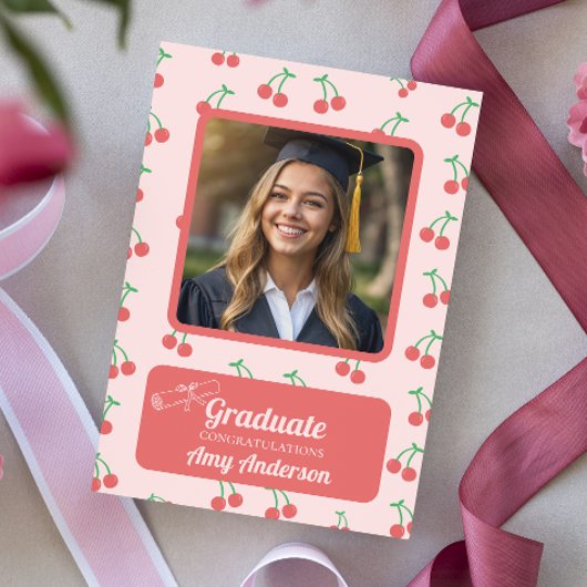 Carte Pink Cherry Photo Fun Jote Graduation
