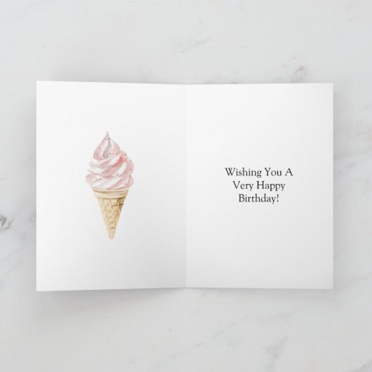 Carte Pink Chic Silver Ice Cream Cone Anniversaire (Intérieur)