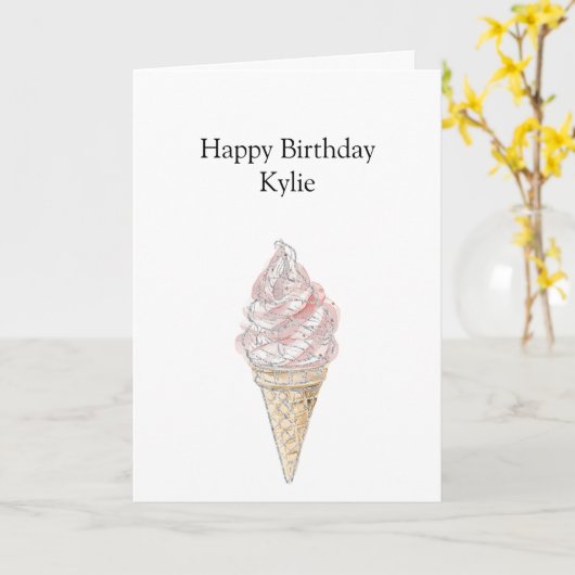 Carte Pink Chic Silver Ice Cream Cone Anniversaire (Fleur jaune)