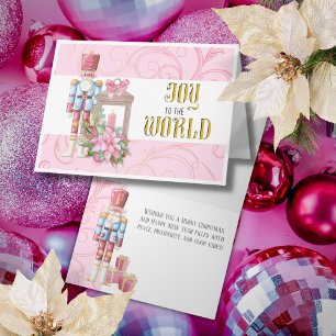 Carte Pink Christmas Nutcracker Joy to the World Card