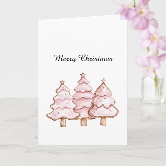Carte Pink Christmas Trees with Gold Stars (Orchidée)