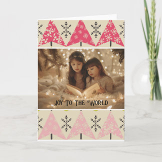 Carte Pink Christmas trees with snowflakes