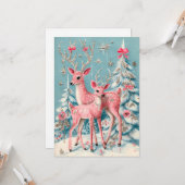 Carte Pink Coquette Deer Vintage Christmas (Devant/Arrière en situation)