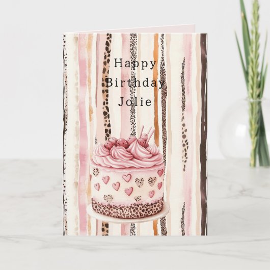 Carte Pink Cream Hearts Leopard Animal Cake Birthday (Devant)