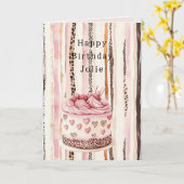 Carte Pink Cream Hearts Leopard Animal Cake Birthday (Fleur jaune)