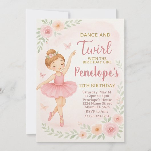 Carte Pink Dance Party modifiable pour les petites (Devant)