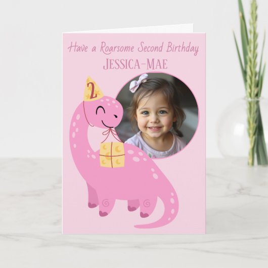 Carte Pink Dinosaur 2nd Birthday Card (Devant)