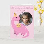 Carte Pink Dinosaur 2nd Birthday Card (Fleur jaune)