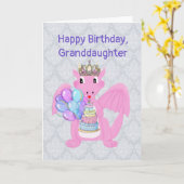 Carte Pink Dragon Princesse, Anniversaire de la petite-f (Fleur jaune)