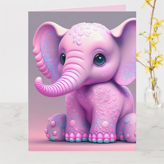 Carte PINK ELEPHANT ART HAPPY BANNITHDAY Greeting Card (Fleur jaune)