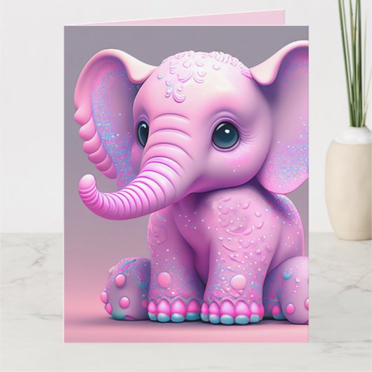 Carte PINK ELEPHANT ART HAPPY BANNITHDAY Greeting Card (Devant)