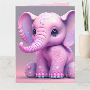 Carte PINK ELEPHANT ART HAPPY BANNITHDAY Greeting Card