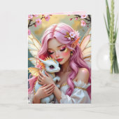 Carte Pink Elven Fairy & White Dragon | Happy Birthday (Devant)