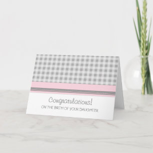 Carte Pink En vichy Félicitations Nouvelle Bébée Fille