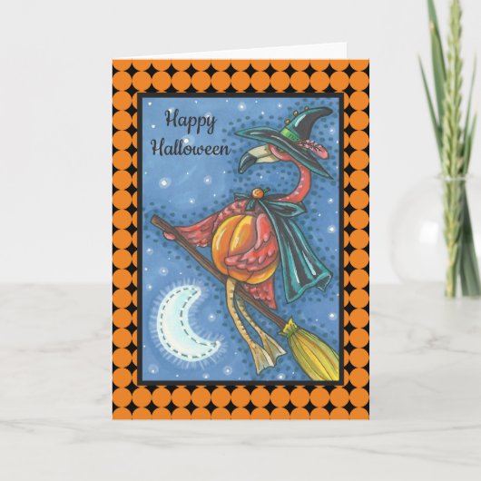 Carte PINK FLAMANT ROSE WITCH HALLOWEEN GREETING CARD Bl (Devant)