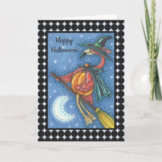 Carte PINK FLAMANT ROSE WITCH HALLOWEEN GREETING CARD Bl (Devant)