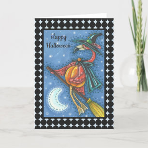 Carte PINK FLAMANT ROSE WITCH HALLOWEEN GREETING CARD Bl