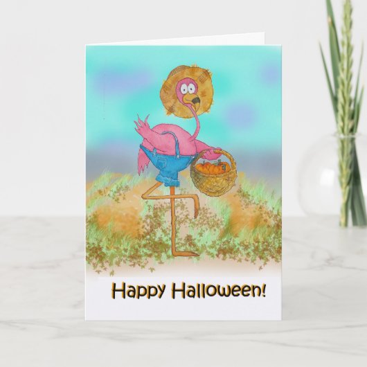 Carte Pink Flamingo Happy Halloween Pumpkin Patch Farm C (Devant)