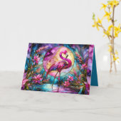 Carte Pink Flamingo Stained Glass Mosaic (Fleur jaune)