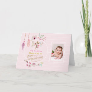 Carte Pink Floral BAUTIZO Baptême Bible Verse Photo Girl