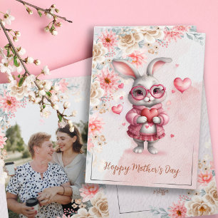 Carte Pink Floral Charme & Love Bunny Photo Fête des Mèr