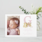 Carte Pink Floral Garland Initial Baby Newborn Name (Debout devant)