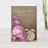 Carte Pink Floral Gold Clock Belated Birthday Card (Devant)