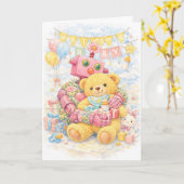 Carte Pink Flower Robot & Teddy – Welcome Baby Shower (Fleur jaune)