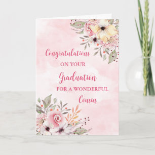 Carte Pink Flowers Cousin Félicitations à la Graduation