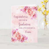 Carte Pink Flowers Cousin Félicitations à la Graduation (Fleur jaune)