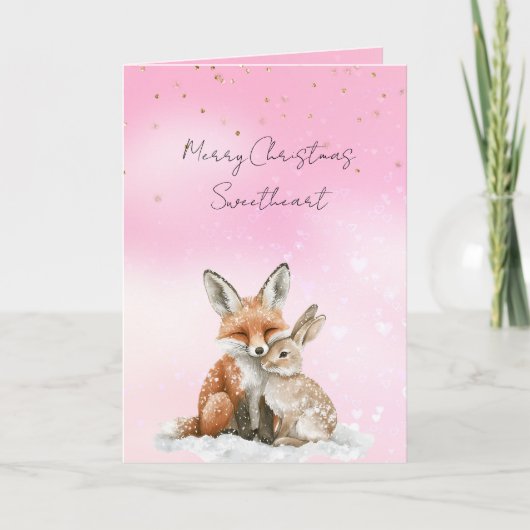 Carte Pink Fox Bunny Love Glitter Sweetheart Christmas (Devant)