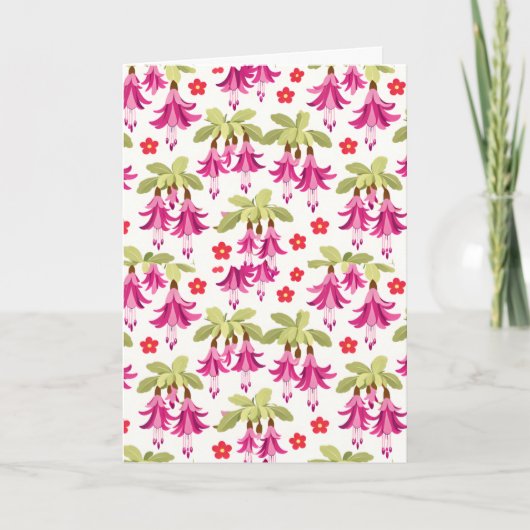 Carte Pink Fuchsia Floral Pattern – Retro Botanical (Devant)