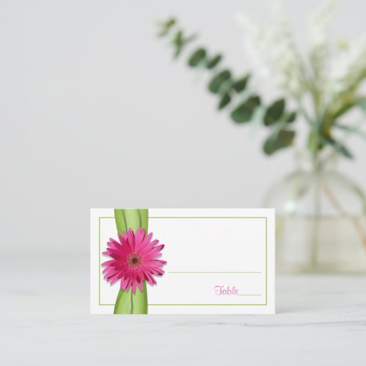 Carte Pink Gerbera Daisy Green Ribbon Place (Debout devant)