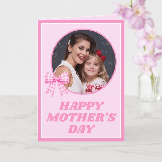 Carte Pink Gingham Bow Photo Mother's Day Card (Orchidée)