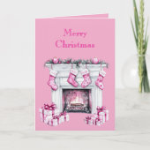 Carte Pink Glam Christmas Stocking Fireplace (Devant)