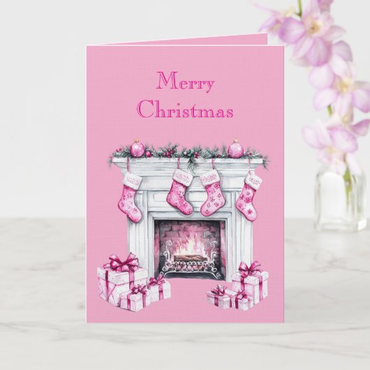 Carte Pink Glam Christmas Stocking Fireplace (Orchidée)