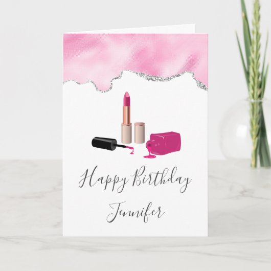 Carte Pink Glam Lipstick & ongle Polonais Beauté Anniver (Devant)